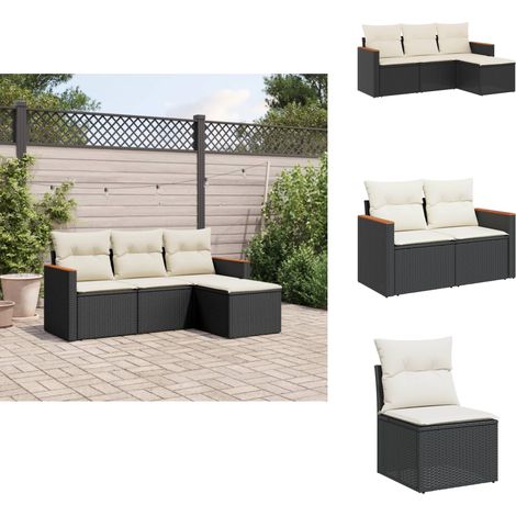 Salon de jardin 4 pcs avec coussins noir résine tressée - Ensemble Salon De Jardin - Mobilier De Jardin - Salon Extérieur - Résine Tressée - Fauteuil De Jardin (1/5)