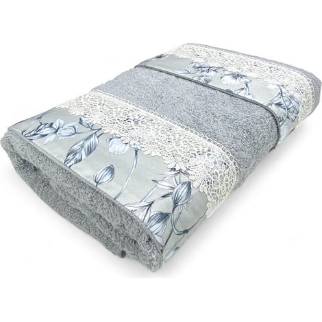 Set de serviettes 1+1 Macramé dentelle glycine gris, pur coton, Made in Italy, Idée cadeau, Boîte élégante
