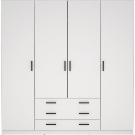 Ebuy24 – Armoire penderie 4 portes 3 tiroirs – Décor blanc mat – Dimensions L 195,5 x P 49,6 x H 200,4 cm – Panneaux de particules (1/5)