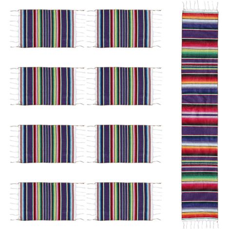 Camino de mesa mexicano con manteles individuales, decoraciones para bodas y fiestas, cubierta con flecos de 14 x 84 pulgadas (Camino de mesa)