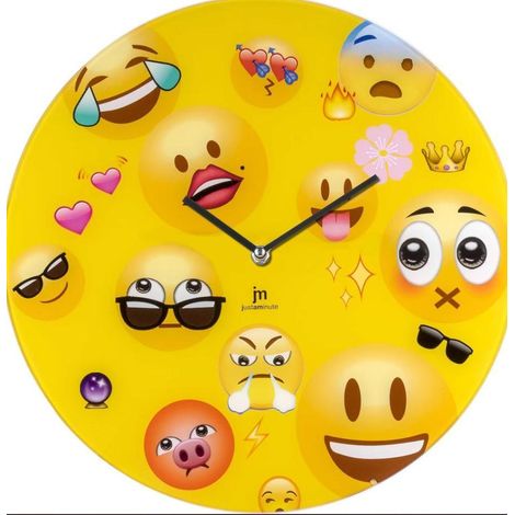 Orologio da parete lowell in vetro emoticon giallo 38 cm - 14883