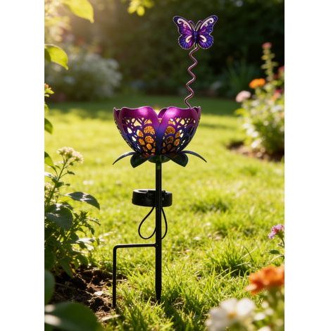 Lampe Solaire Extérieur Tournesol, Décoration Jardin en Fer Forgé avec Papillon Ajouré, Lumière Chaude Jaune, Étanche IP65 pour Terrasse Pelouse Cour, 1 Pièce (1/4)