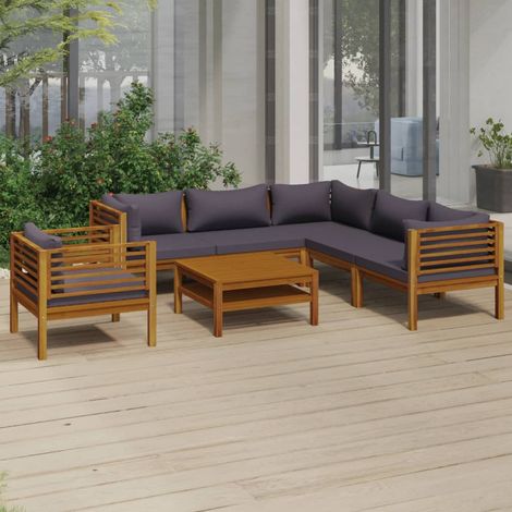 Salon de jardin 7 pcs Ensemble Table et Chaise de Jardin - avec coussin Bois d'acacia solide BV218395 - BonneVie (1/5)