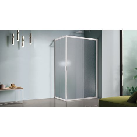Box doccia rettangolare 70x100 cm con profili in alluminio bianco opaco e finitura pannelli stampato - America 4