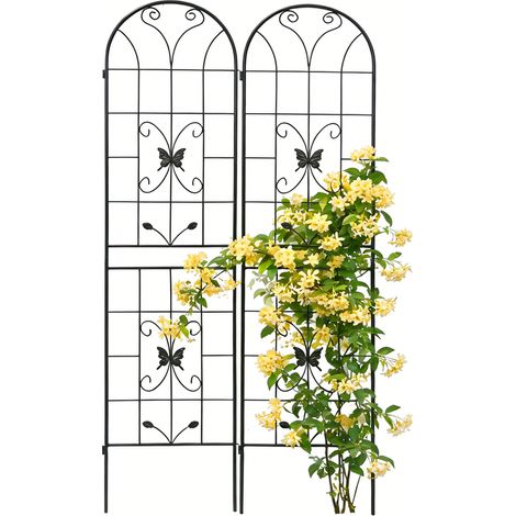 YOSE LIFE Rankgitter 220x50cm Klettergitter aus Metall für Kletterpflanzen, Sichtschutzgitter Schwarz für Balkon & Terrasse, Wandspalier mit elegantem Design 2er Set