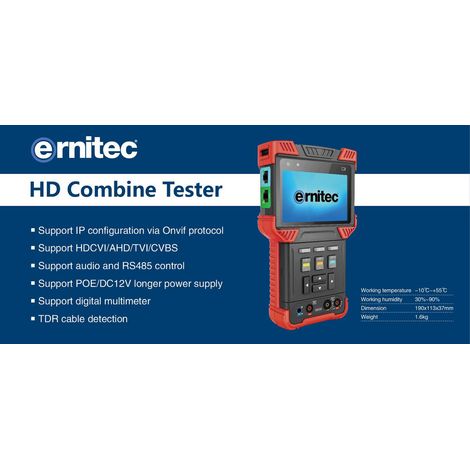 Monitor di test touchscreen Ernitec da 4", Wi-Fi, supporta HDCVI/AHD/TVI/CVBS, 12 V CC, 2 A, 0070-24104-tester
