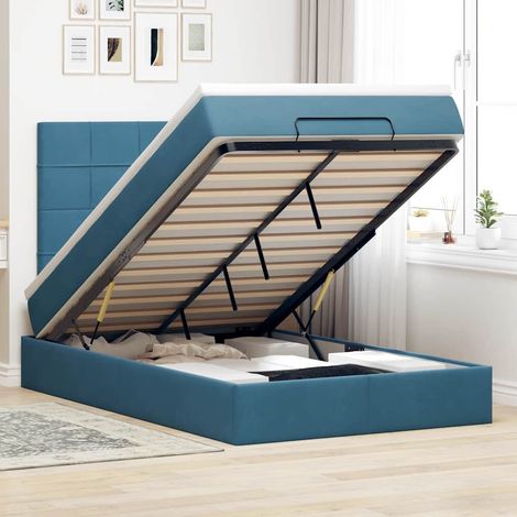 Cadre de lit ottoman avec matelas bleu foncé 120x190 cm velours vidaXL (1/5)
