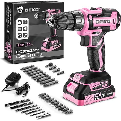 Cordless Electric Drill 20V Pink Cordless Drill for Women Drills with Battery and Charger 20V Drill Driver Kit (1/5)