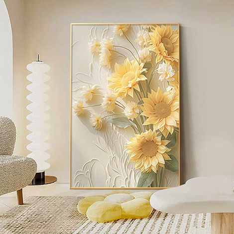 Tournesols crème, décoration murale de canapé de salon, peinture murale de grande taille pour couloir d'entrée (40 x 60 cm, sans cadre) (1/4)
