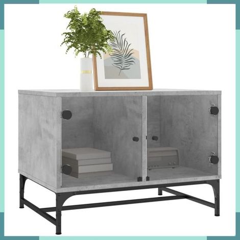 Table basse - 836542 - Gris béton - Bois d'ingénierie, verre et acier - 68,5x50x50 cm (1/5)