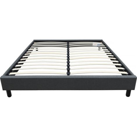 Habitat Et Jardin – Sommier Andy 160 x 200 cm – Tissu en lin gris anthracite – Structure en contreplaqué robuste – 26 lattes pour un soutien optimal