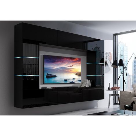 Ensemble meuble TV CONCEPT 61-61-HG-B-1-1B noir brillant 273 x 35 x 184-200 cm (1/2)