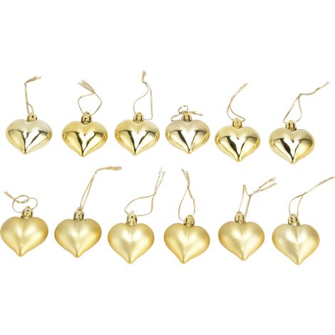 12-teiliges Set herzförmiger Weihnachtsornamente, PVC-Weihnachtsbaumschmuck für Valentinstagsfeiern, Gold (1/5)