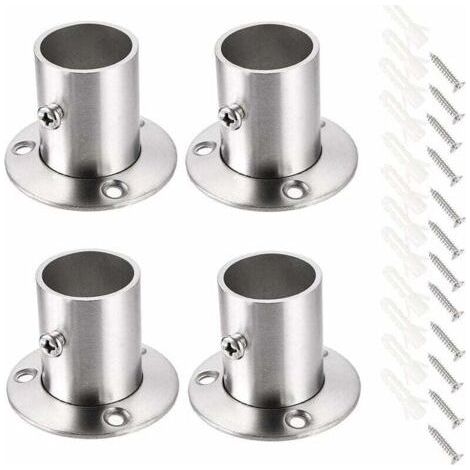 4 Pack Curtain Rod Brackets Rail Bracket Socket Rod Bracket Stainless Steel Flange Set Closet Rod End Brackets for Closet Curtain (Silver) (1/4)