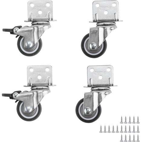 Sollbry Ruedas giratorias de 1,25" con freno, soporte en L, montaje lateral, goma, para muebles pequeños, ruedas de repuesto con bloqueo silencioso para patas de muebles, paquete de 4 (2 con freno y 2 (1/5)