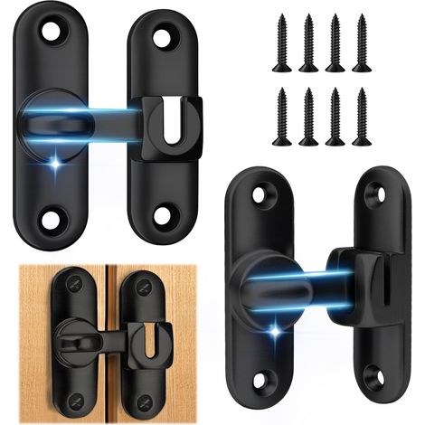 2 Pièces Verrou de Porte Coulissante 90°/180° avec Vis, Verrou Serrure de Porte, Serrure de Sécurité pour Portes de Grange, Cuisine, Salle de Bain et Fenêtres (1/5)