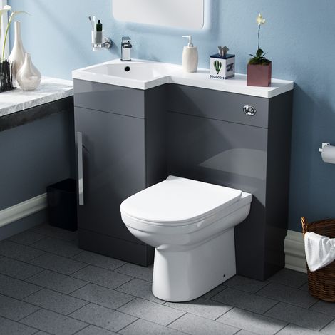 Raven LH 900mm Vanity Basin Unit, WC Unit & Elso Back to Wall Toilet Grey (1/4)