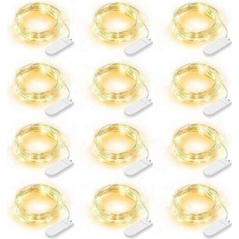 Lot de 12 Guirlande Lumineuse LED, Guirlande Lumineuse à Piles 2m 20 LEDs Fée Chaîne Lumières Guirlande IP65 Étanche LED Déco pour Chambre Noël Mariage Fête Jardin, Blanc Chaud (Blanc Chaud) (1/5)