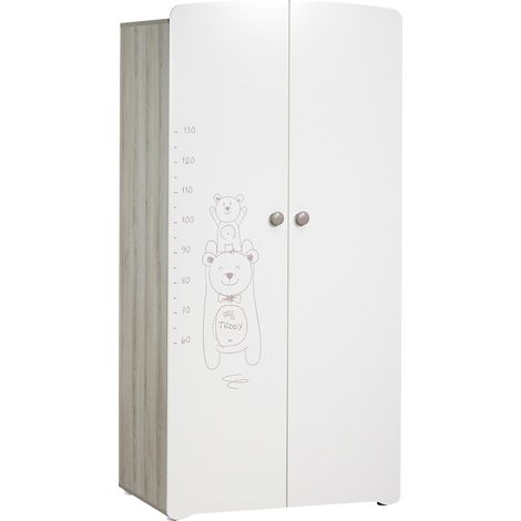 Les Tendances – Armoire enfant 2 portes 175x85x56cm – Mélamine blanche – 3 tablettes mobiles – Fabrication française