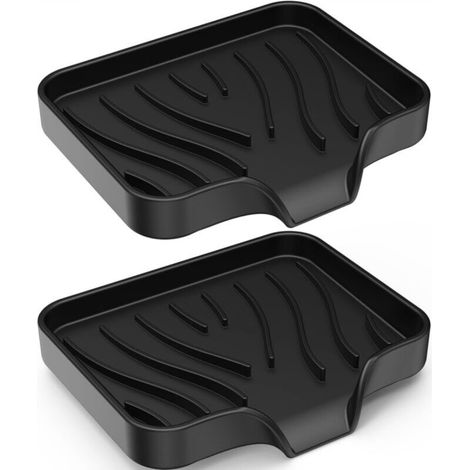 Rechteckige, schwarze Silikon-Seifenablage mit Abfluss, 2er-Set, geeignet für Bad, Küche und Dusche
