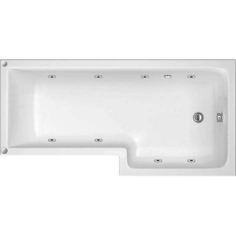 L-Shape Whirlpool Shower Bath with 8 Chrome Jets and Leg Set, Right Hand, 1700mm