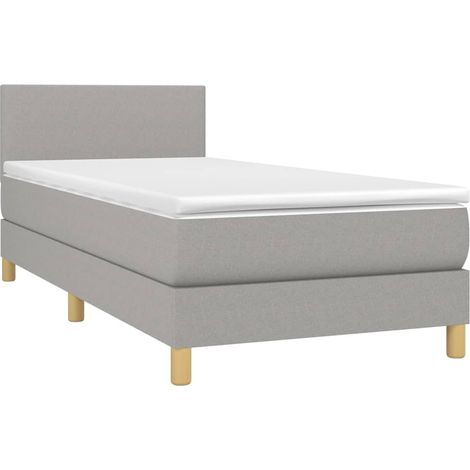 Cadre de lit LED avec sommier tête de lit matelas surmatelas 100x200 cm tissu gris clair TDL0207956