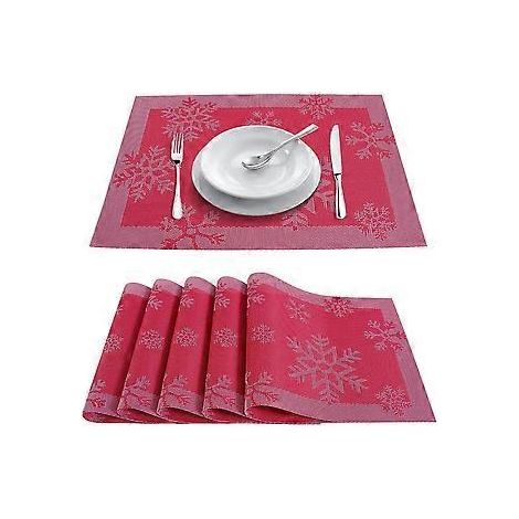 8-teiliges Set weihnachtlicher Tischsets mit Schneeflockenmuster, PVC (45 x 30 cm), goldfarben