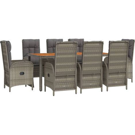 Set da pranzo da giardino con mobili da esterno da 9 pezzi con cuscini grigi 020014073