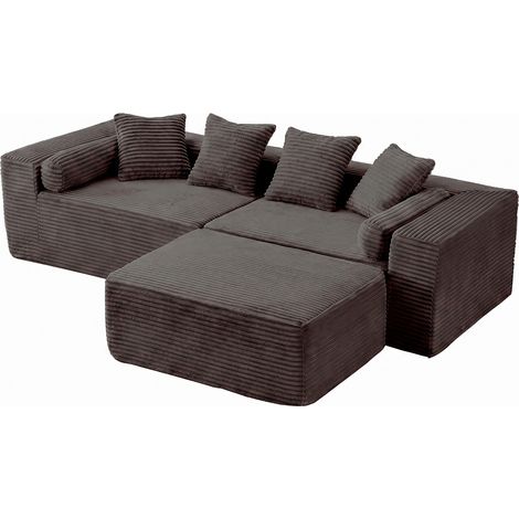 Canapé modulable en tissu chenille noir avec méridienne en L, coussins doux, pour salon et chambre (1/5)