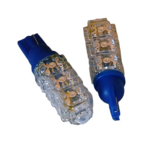 Coppia 2 Lampade Led T10 Con 13 Led F5 Flux Colore Blue Blu 12V 2W