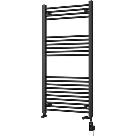Zennor - Black Dual Fuel Towel Rail H1200mm x W600mm Thermostatic WIFI - Straight (1/3)