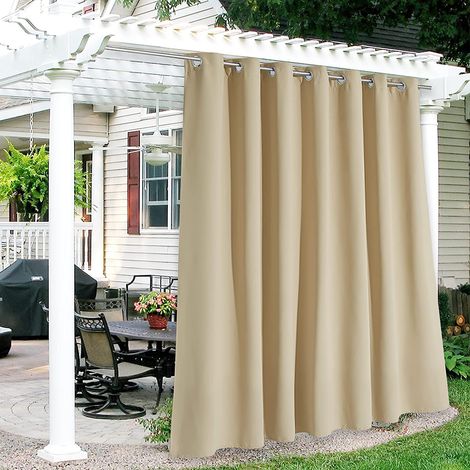 Cortinas de exterior, aptas para terrazas, cenadores y patios, impermeables y gruesas (beige, 132×213 cm, 1 unidad). (1/5)