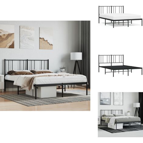 Cadre de lit métal sans matelas avec tête de lit noir 140x190cm - Cadre De Lit - Lit Double - Lit Metal - Lit Moderne - Literie (1/5)