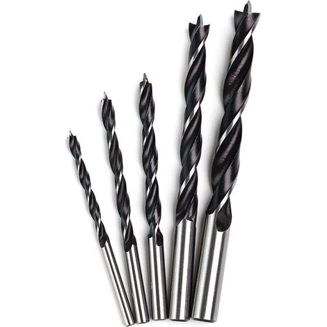 Spiralbohrer mit Zentrierspitze, 10-teiliges Set zum Bohren von Holz, Kunststoff, Karton und Bambus. Präzisionswerkzeug für die Holzbearbeitung. Größen: 4 mm, 5 mm, 6 mm, 8 mm, 10 mm. Schwarz.