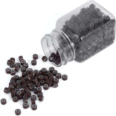 500 pièces/flacon Outil professionnel pour extensions de cheveux avec anneaux de connexion doublés de silicone (marron) (1/3)