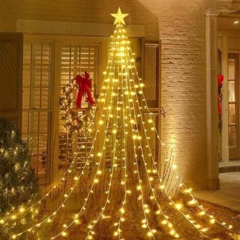 Weihnachtslichterkette mit Sternen, 2 m x 9 Zweige, 198 LEDs, 8 Beleuchtungsmodi, Fernbedienung, wasserdicht, USB-Anschluss