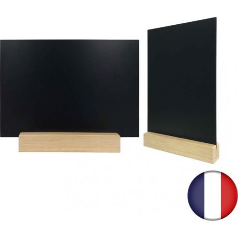 Porte menu de table en bois brut dimensions 21 x 3,6 x 3,6 cm avec ardoise A4 - Lot de 2 (1/5)