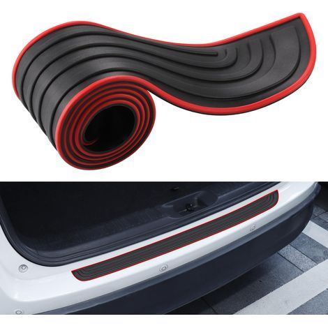 Protection Pare Choc Voiture,90cm x 7cm Protection de Seuil de Chargement en Caoutchouc, Protecteur Pare-Chocs Arrière Autocollante,Compatible avec la Plupart des Voitures,Noir + Rouge (1/5)