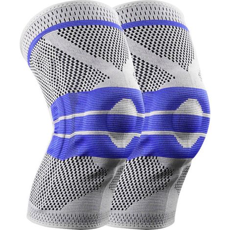 Lot de 2 manchons de compression XL pour genou, stabilisateur de rotule avec support à ressort en gel de silicone, genouillères articulées pour l'arthrite des déchirures du ménisque (1/5)