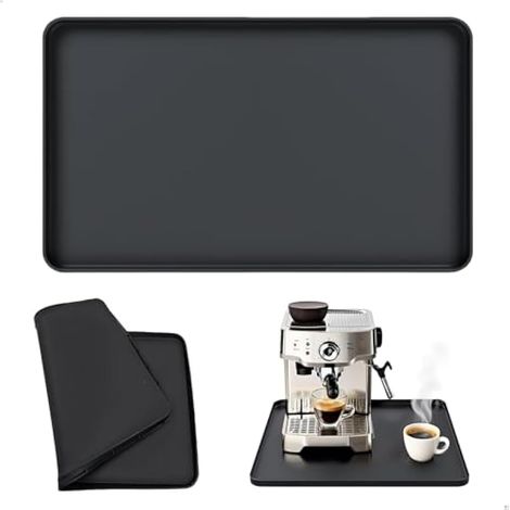 Tapis de protection pour machine à café, 47 x 28 cm, en silicone avec bords surélevés, facile à nettoyer, à placer sous la machine à café. (1/5)
