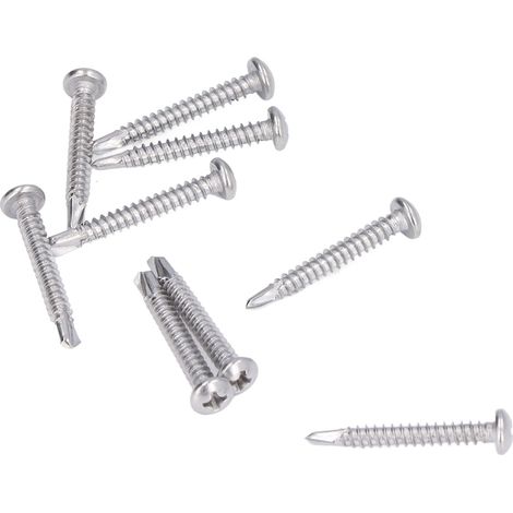 100 Vis à Bois Autoforeuses Inox Acier Inoxydable Tête Ronde Cruciforme M4.2x32 Kit de Fixation Quincaillerie Lot (1/5)