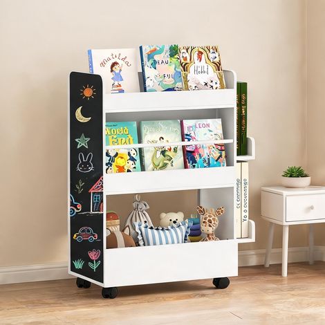 Bibliothèque enfant avec tableau noir et roulettes MDF 66,5 x (1/5)
