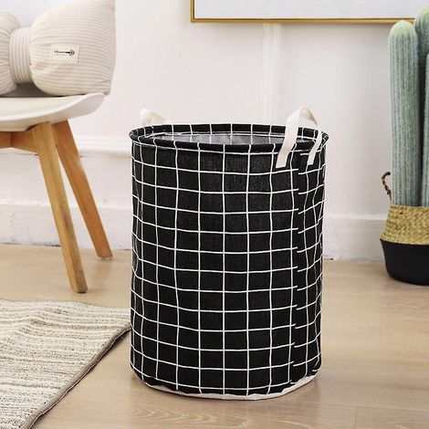 Grand panier à linge rond pliable pour vêtements sales, noir, 1 pièce (1/2)