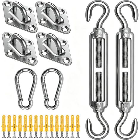 Kit de fixation pour voile d'ombrage en acier inoxydable 304, M6, support mural, tendeur, crochet à ressort, pour jardin, triangle, carré, voile d'ombrage (1/5)