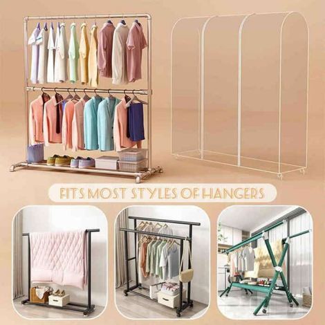 1 Housse de protection étendoir à vêtements, plastique transparent imperméable, 152x180x50 cm, ouverture facile, rangement intérieur (1/4)