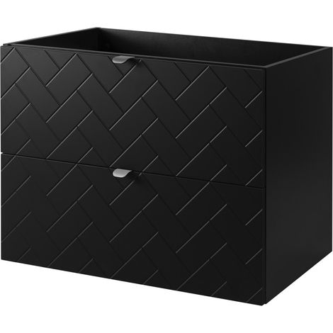 Furnidea - Meuble sous vasque MADIS NOIR 80 cm S - 2 tiroirs, façades motif chevron, design moderne (1/5)