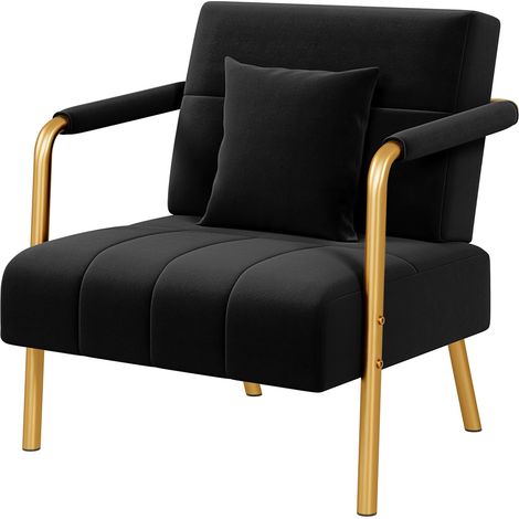 Homevive Sillón Tapizado de Terciopelo con Reposabrazos y Patas de Metal Sofá Individual Moderno con Cojín para Salón Oficina Dormitorio, Negro (1/5)