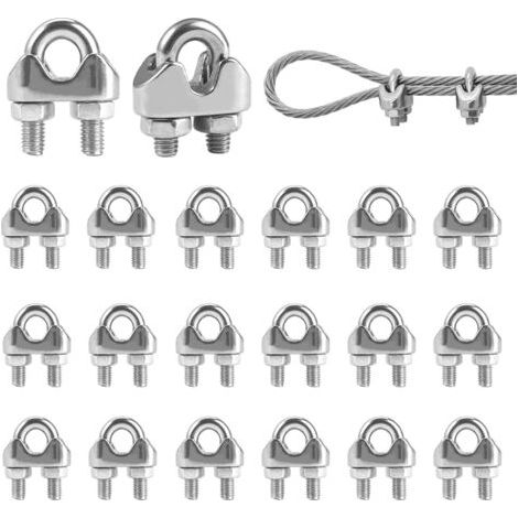 20 Pièces Serre Cable Acier Inox, 5 mm Serre Cable Inox, U Boulon Clip,PréVention De La Rouille Et De La Corrosion, Pour Les Chantiers de Construction et Les Navires Corde à linge Auvent (1/5)