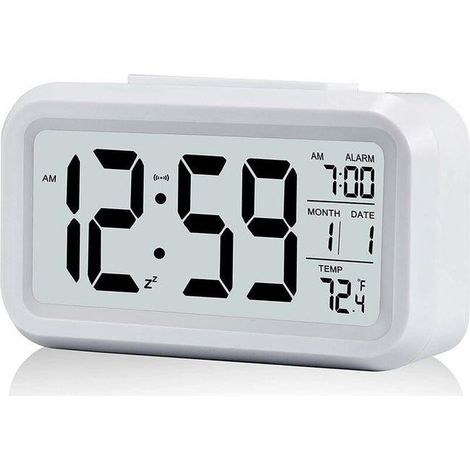 Réveil Digital Réveil Matin, Horloge Numérique Réveil À Pile Silencieux Pour Enfants Adultes Grand Écran Led Température Calendrier(Blanc) (1/4)