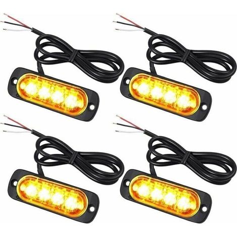 Gyrophares LED 12/24V Lot 4, 4 LEDs Orange Strobe Alarme, IPX4 pour Camion Tractopelle Van (1/4)